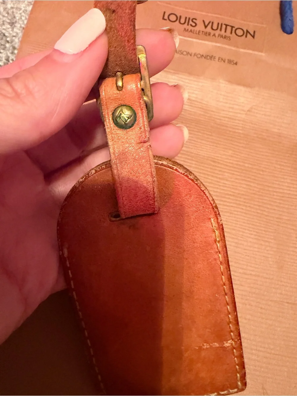 Louis Vuitton Leather Luggage Tag in Tan